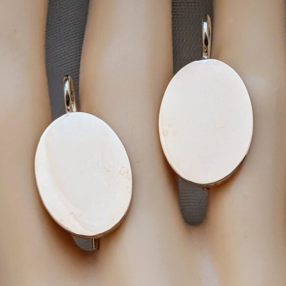 Vintage Solid 14K Yellow Gold Engravable Mirror Finish Dangle Drop EARRINGS - Picture 2 of 8